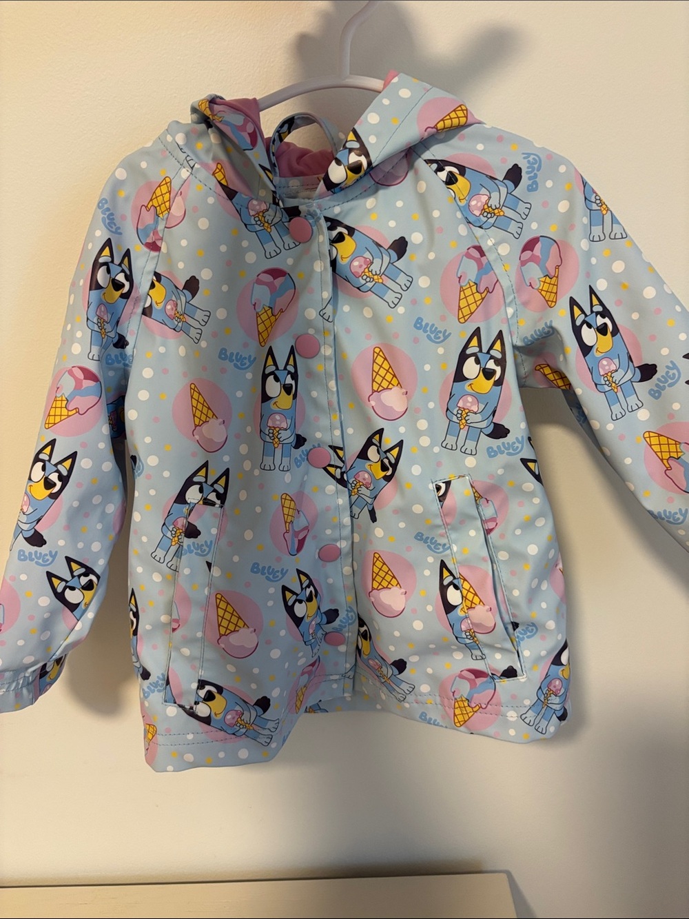 Bluey Light Blue Kids' Hooded Raincoat with Ice Cream Print - Bluey - Picture 1 of 2